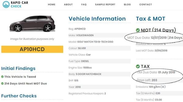 How To Check Car Tax And Mot Due Dates Now Rapid Car Check